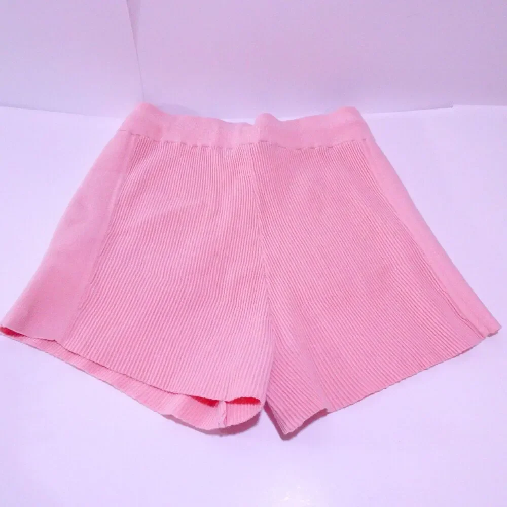 Blank Noir Pink Ribbed Knit Shorts High Waist Drawstring Shorts Sz S NWT 115